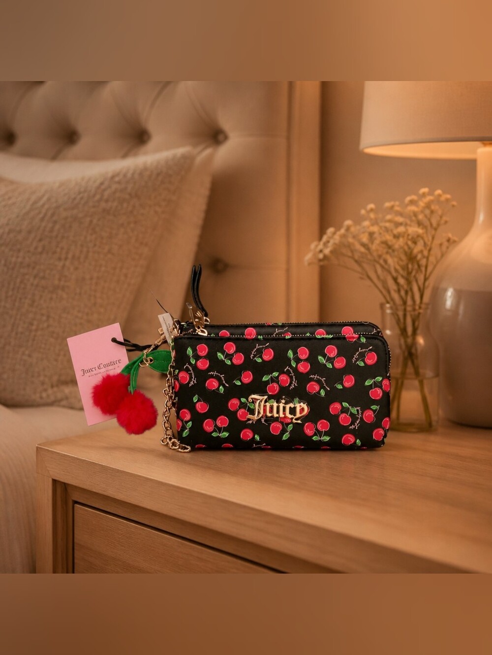 Juicy Couture Black Cherry Print Wristlet Wallet